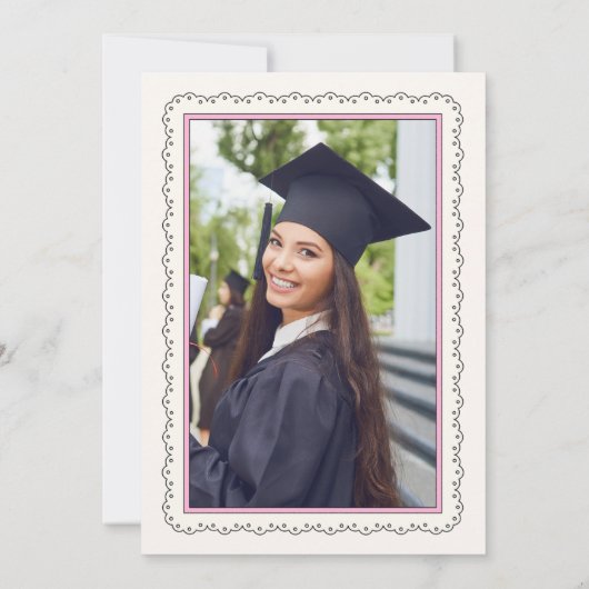 Schattigee Foto Roze Coquette Bow Afstuderen Kaart (Achterkant)