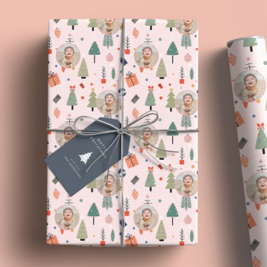 Schattigee foto Roze Kerst Cadeaupapier