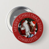 Schattigee Foto Santa Kinder Naam Ronde Button 7,6 Cm (Voorkant /achterkant)