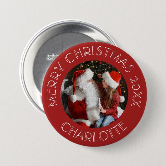 Schattigee Foto Santa Kinder Naam Ronde Button 7,6 Cm (Voorkant /achterkant)