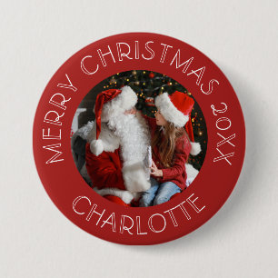 Schattigee Foto Santa Kinder Naam Ronde Button 7,6 Cm
