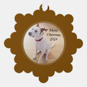 Schattigee foto van witte rendierhond die gewei dr ornament kaart (Voorkant)