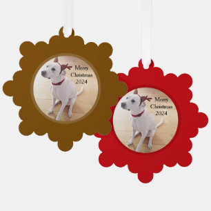 Schattigee foto van witte rendierhond die gewei dr ornament kaart