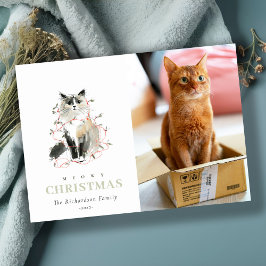 Schattigee Foto Waterverf Meowy Christmas Lights C Feestdagenkaart