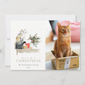 Schattigee Foto Waterverf Meowy Kerstcadeau Kat Feestdagenkaart (Voorkant)
