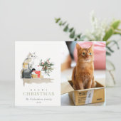 Schattigee Foto Waterverf Meowy Kerstcadeau Kat Feestdagenkaart (Staand voorkant)