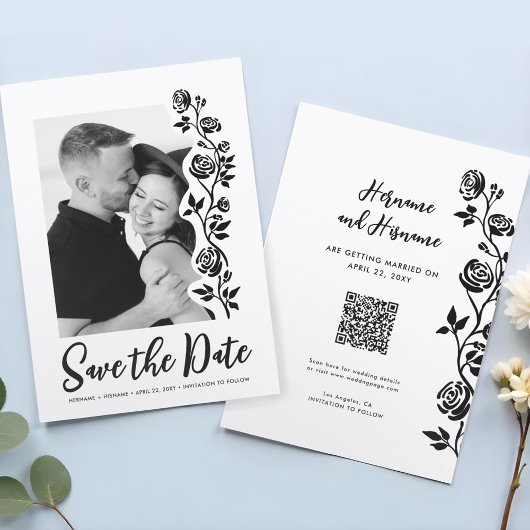 Schattigee Foto Zwart Wit Rozen QR Code Website Save The Date
