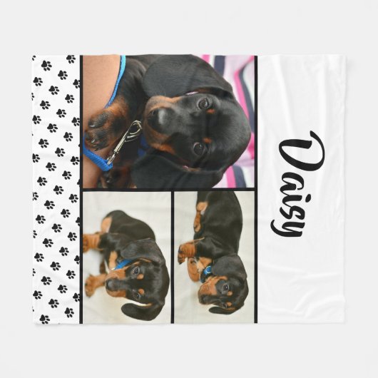 Schattigee Fotocollage Pet Dog Naam Fleece Deken (Voorkant (Horizontaal))
