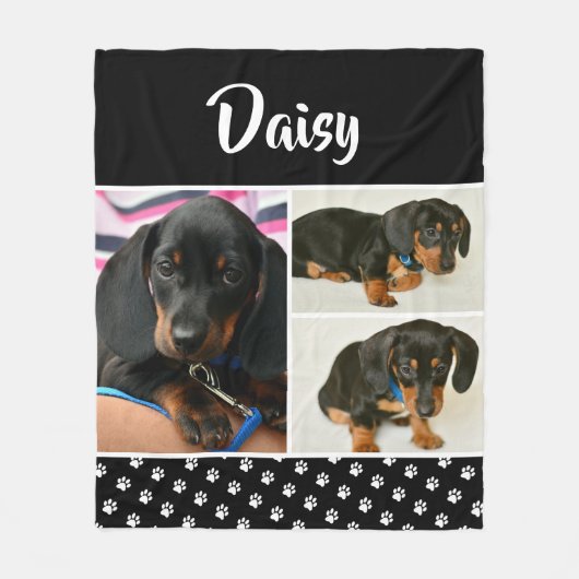 Schattigee Fotocollage Pet Dog Naam Fleece Deken (Voorkant)