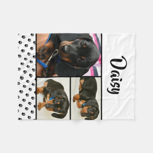 Schattigee Fotocollage Pet Dog Naam Fleece Deken (Voorkant (Horizontaal))