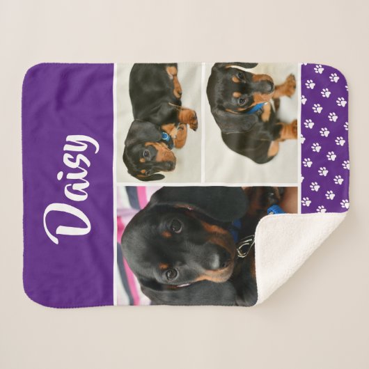 Schattigee Fotocollage Pet Dog Naam Sherpa Deken (Voorkant (horizontaal))