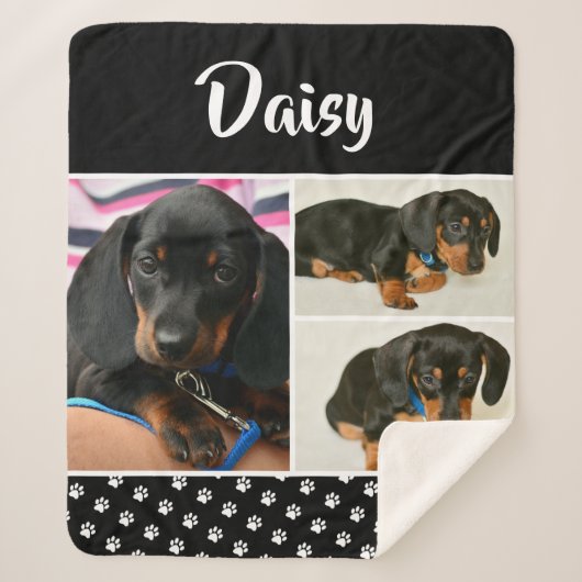 Schattigee Fotocollage Pet Dog Naam Sherpa Deken (Voorkant)
