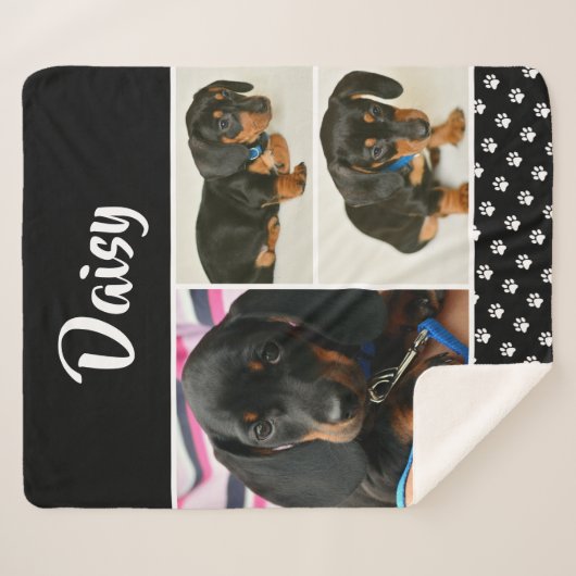 Schattigee Fotocollage Pet Dog Naam Sherpa Deken (Voorkant (horizontaal))
