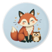 Schattigee Fox and Owl grillige Woodland illustrat Keramische Knop (Voorkant)