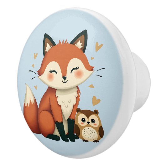 Schattigee Fox and Owl grillige Woodland illustrat Keramische Knop (Rechts)