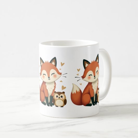Schattigee Fox and Owl grillige Woodland illustrat Koffiemok (Voorkant rechts)