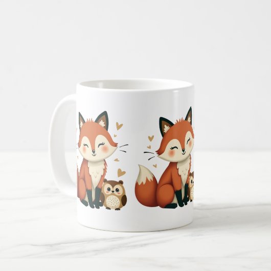 Schattigee Fox and Owl grillige Woodland illustrat Koffiemok (Voorkant links)