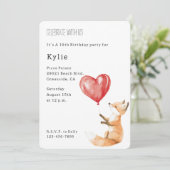 Schattigee Fox Animal Heart Balloon Verjaardag Kaart (Staand voorkant)