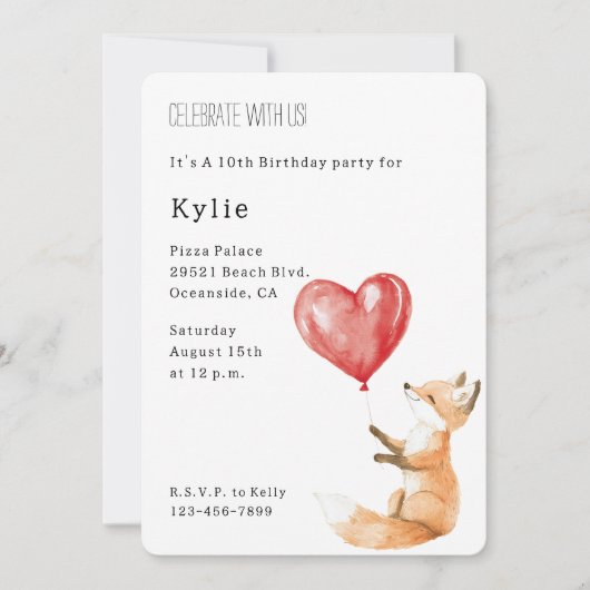 Schattigee Fox Animal Heart Balloon Verjaardag Kaart (Voorkant)