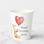 Schattigee Fox Animal Heart Balloon Verjaardag Papieren Bekers (Voorkant)