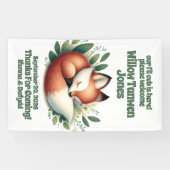 Schattigee Fox Asleep in Leaves Baby shower Welkom Spandoek (Horizontaal)