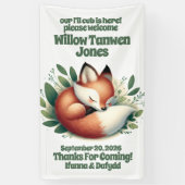 Schattigee Fox Asleep in Leaves Baby shower Welkom Spandoek (Verticaal)