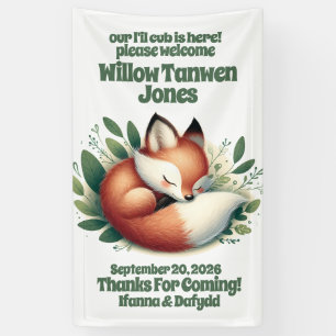 Schattigee Fox Asleep in Leaves Baby shower Welkom Spandoek