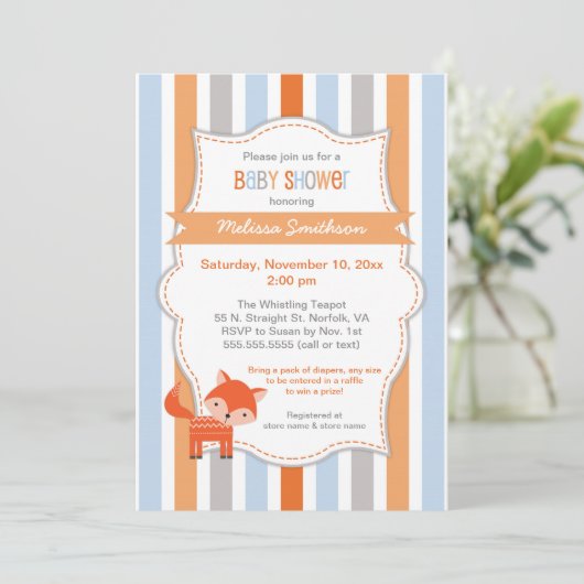 Schattigee Fox baby shower uitnodiging, neutraal g Kaart (Staand voorkant)