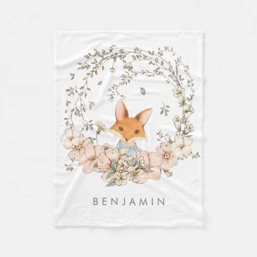  Schattigee Fox Botanical Baby Boy Nursery Fleece Deken (Voorkant)