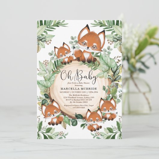 Schattigee Fox Botanische Groene Neutrale Baby sho Kaart (Staand voorkant)