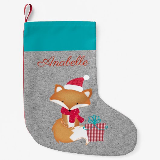 Schattigee Fox Christmas gepersonaliseerd Kleine Kerstsok (Voorkant)