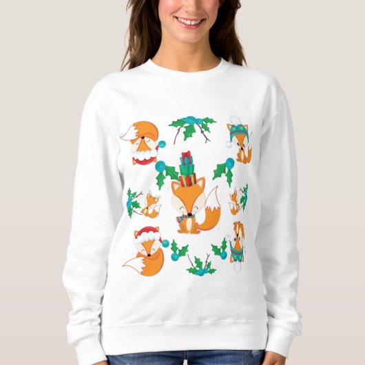 Schattigee Fox Christmas Theme Pattern Print Trui (Voorkant)