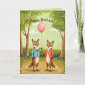 Schattigee Fox Couple Forest Storybook Art Verjaar Kaart (Voorkant)