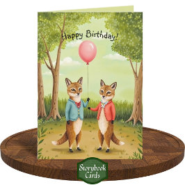 Schattigee Fox Couple Forest Storybook Art Verjaar Kaart