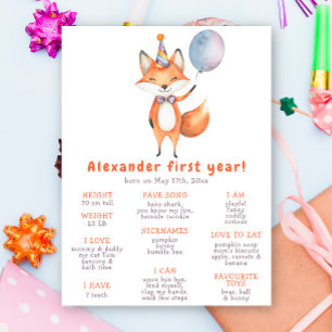 Schattigee FOX Eerste Verjaardag Milestone Verjaar Poster