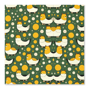 Schattigee Fox en Circle Pattern op Groen Behang