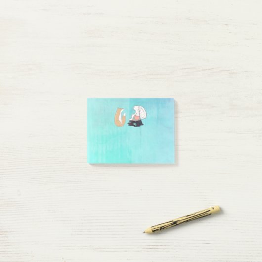 Schattigee Fox en Konijn Cartoon Schets Post-it® Notes (Op bureau)