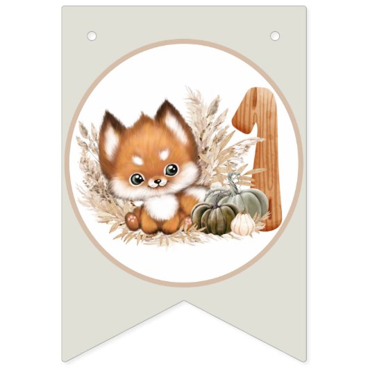 Schattigee Fox Herfst 1e Verjaardag bunting banner (Eerste vlag)