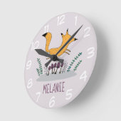 Schattigee Fox Illustration Kinder Personalized Ronde Klok (Hoek)