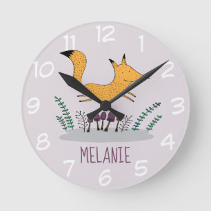 Schattigee Fox Illustration Kinder Personalized Ronde Klok