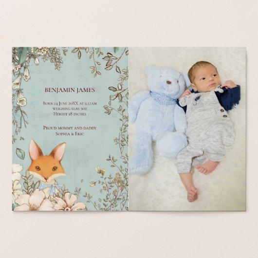 Schattigee Fox Photo Script Geboorteaankondiging Folie Kaarten (Binnen)