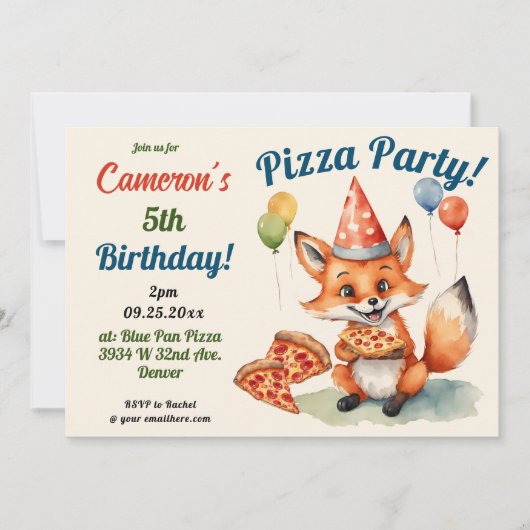 Schattigee Fox Pizza Party Verjaardag Kaart (Voorkant)