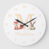 Schattigee Fox Rabbit Woodland Animals Monogram Grote Klok (Voorkant)