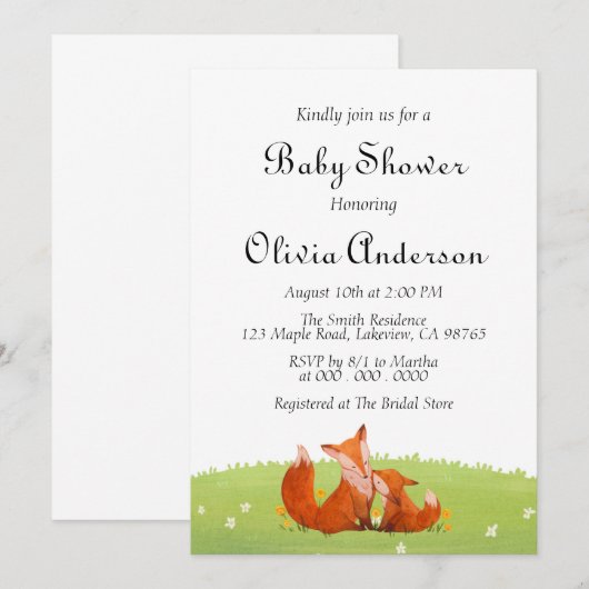 Schattigee Fox Rustic Woodland Baby shower uitnodi Kaart (Voorkant / Achterkant)