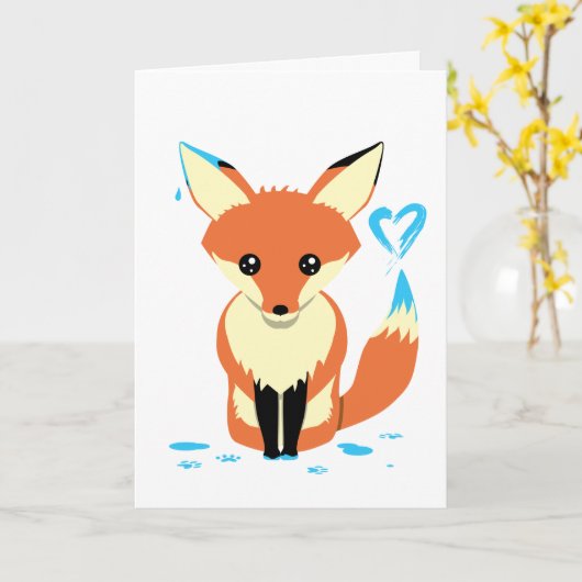 Schattigee Fox Schilderij Blauw Hart Custom Wenska Kaart (Gele Bloem)