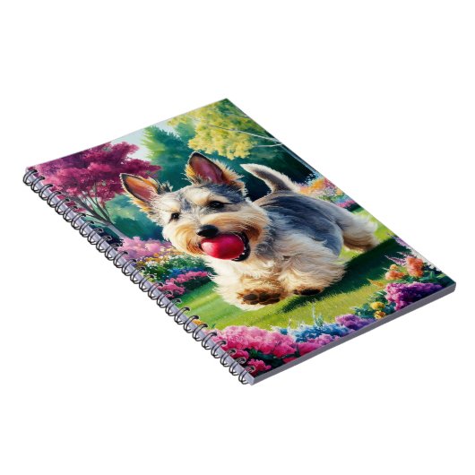 Schattigee Fox Terrier Chasing a Kite in het Park Notitieboek (Rechterzijde)