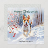 Schattigee Fox Terrier Hond In Sneeuw Vrolijk Kers Feestdagenkaart (Voorkant / Achterkant)