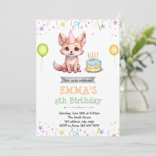 Schattigee Fox verjaardagsuitnodiging Kaart (Staand voorkant)