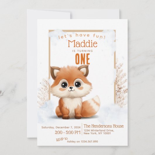Schattigee Fox Winter Custom verjaardagsfeest Kaart (Voorkant)