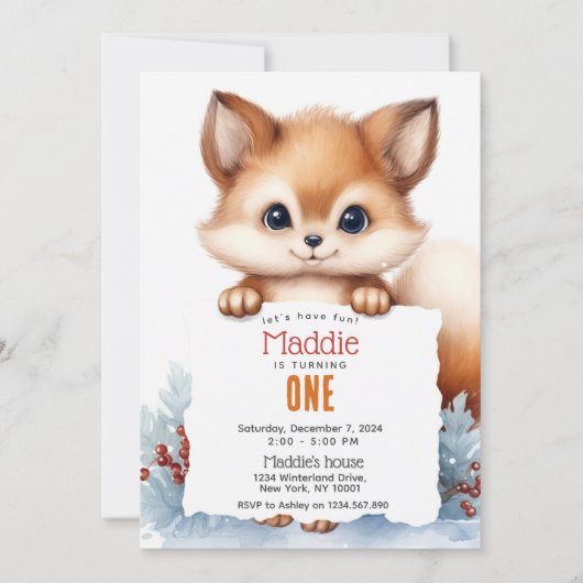Schattigee Fox Winter Custom verjaardagsfeest Kaart (Voorkant)